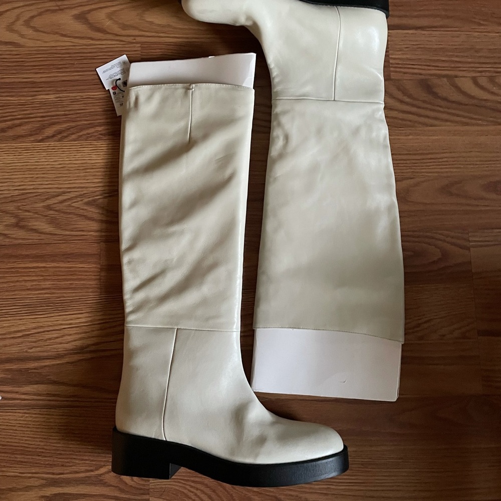 Zara White Leather Boots
